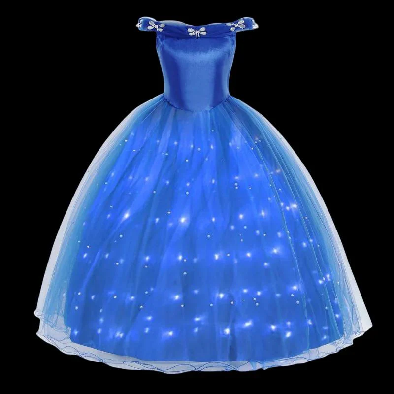 Girls Cinderlla LED Light Up Dress Princess Blue Party Outfit Halloween Cosplay Costume - Image 7