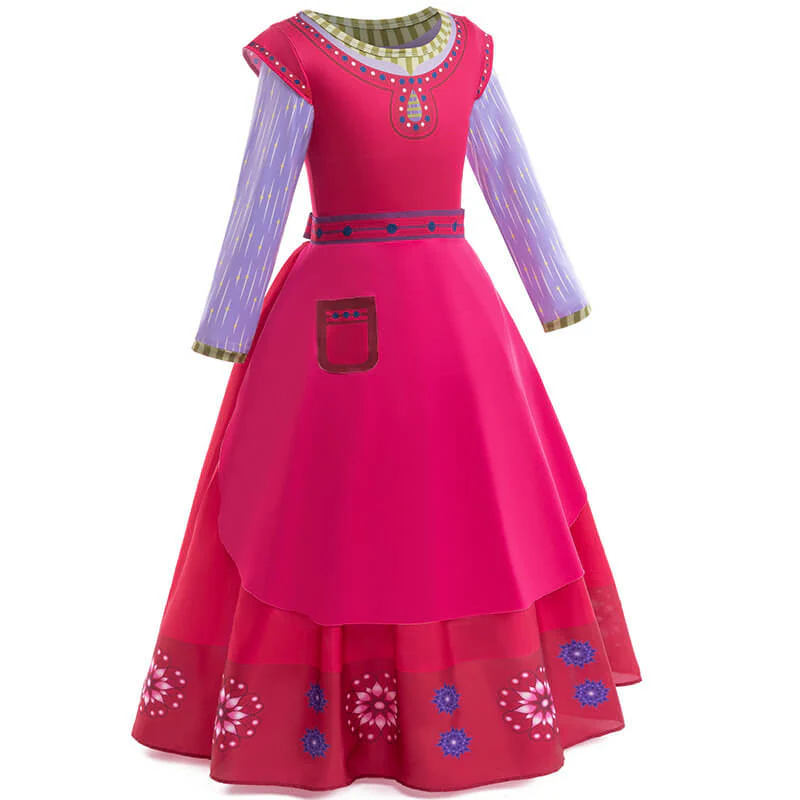 Girls Dahlia Dress with Apron Wish Cosplay Costume Red Long Sleeve Maxi Dress for Kids Age 4T-12 - Image 2