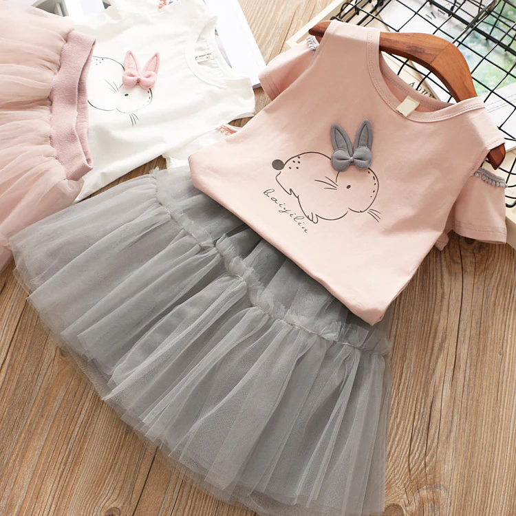 Kids Easter Dress 3T-7 Bunny T-shirt and Tutu Skirt 2pcs Suit Girls Easter Outfit - Image 2