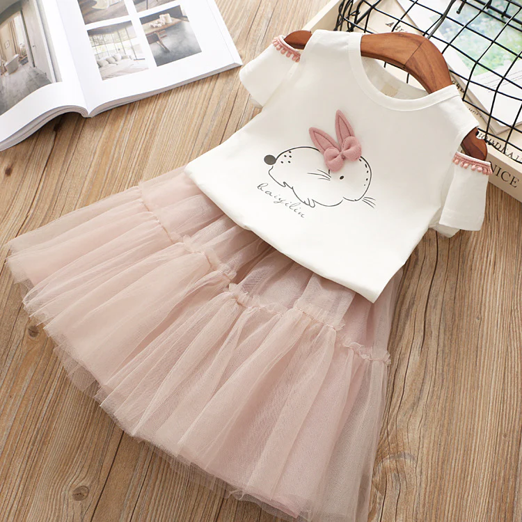 Kids Easter Dress 3T-7 Bunny T-shirt and Tutu Skirt 2pcs Suit Girls Easter Outfit - Image 3