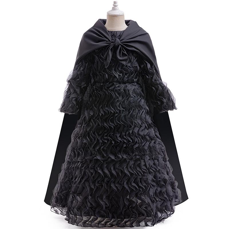 Girls Witch Costume Movie Musical Black Cosplay Witch Dress and Cape Outfit Set - Image 4