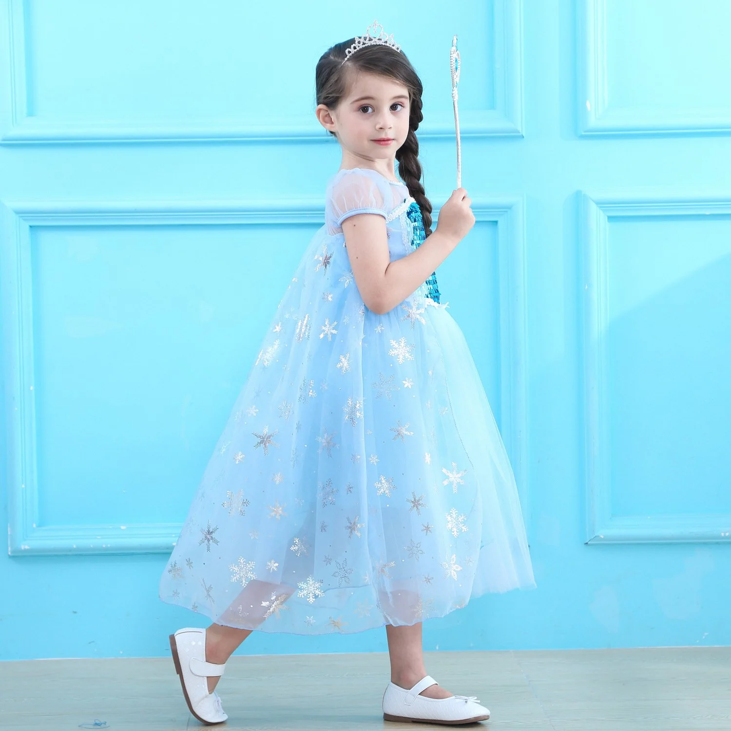 Girls Elsa Dress Summer Blue Snow Queen Birthday Dress Kids Princess Dress Halloween Costumes - Image 2