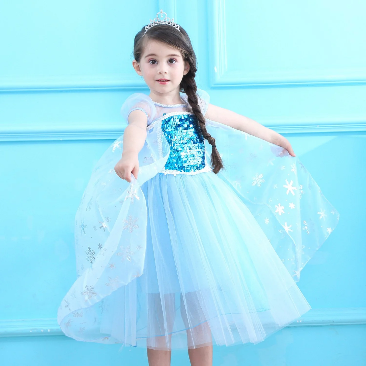 Girls Elsa Dress Summer Blue Snow Queen Birthday Dress Kids Princess Dress Halloween Costumes - Image 3
