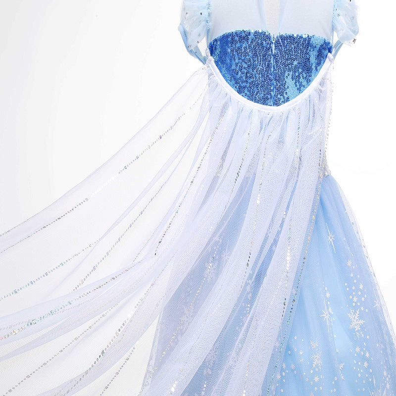 Elsa Costume Princess Dress Girls Light Up Dress Snowflake Trailing Party Dress Birthday Dres - Image 14