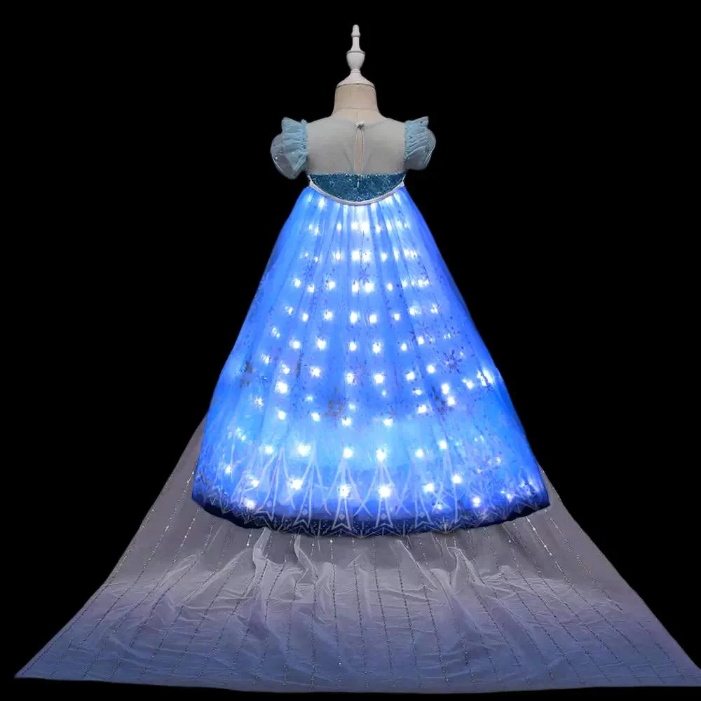 Elsa Costume Princess Dress Girls Light Up Dress Snowflake Trailing Party Dress Birthday Dres - Image 5