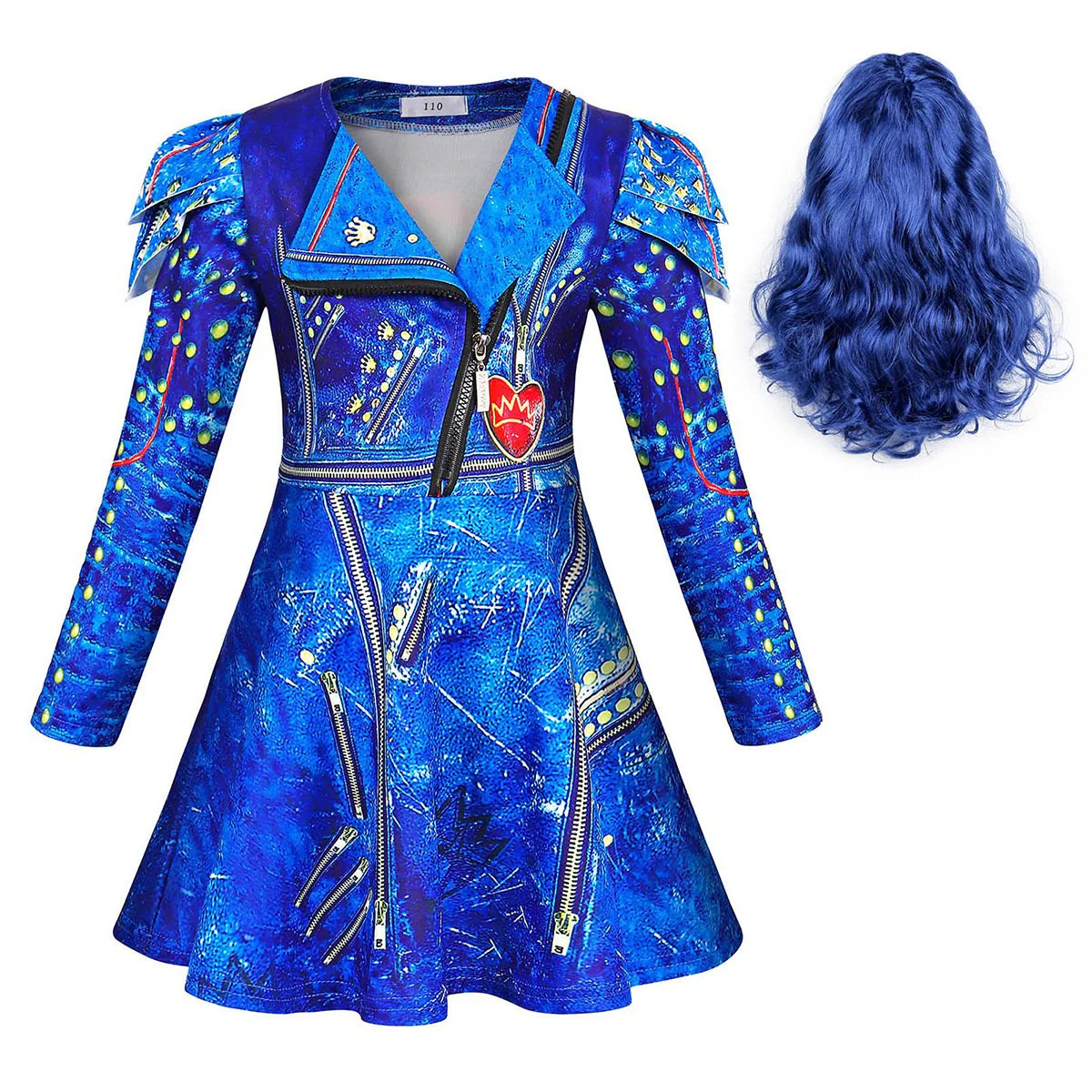 Girls Evie Costume Blue Dress and Wig Cosplay Outfit for Halloween Party - Image 2