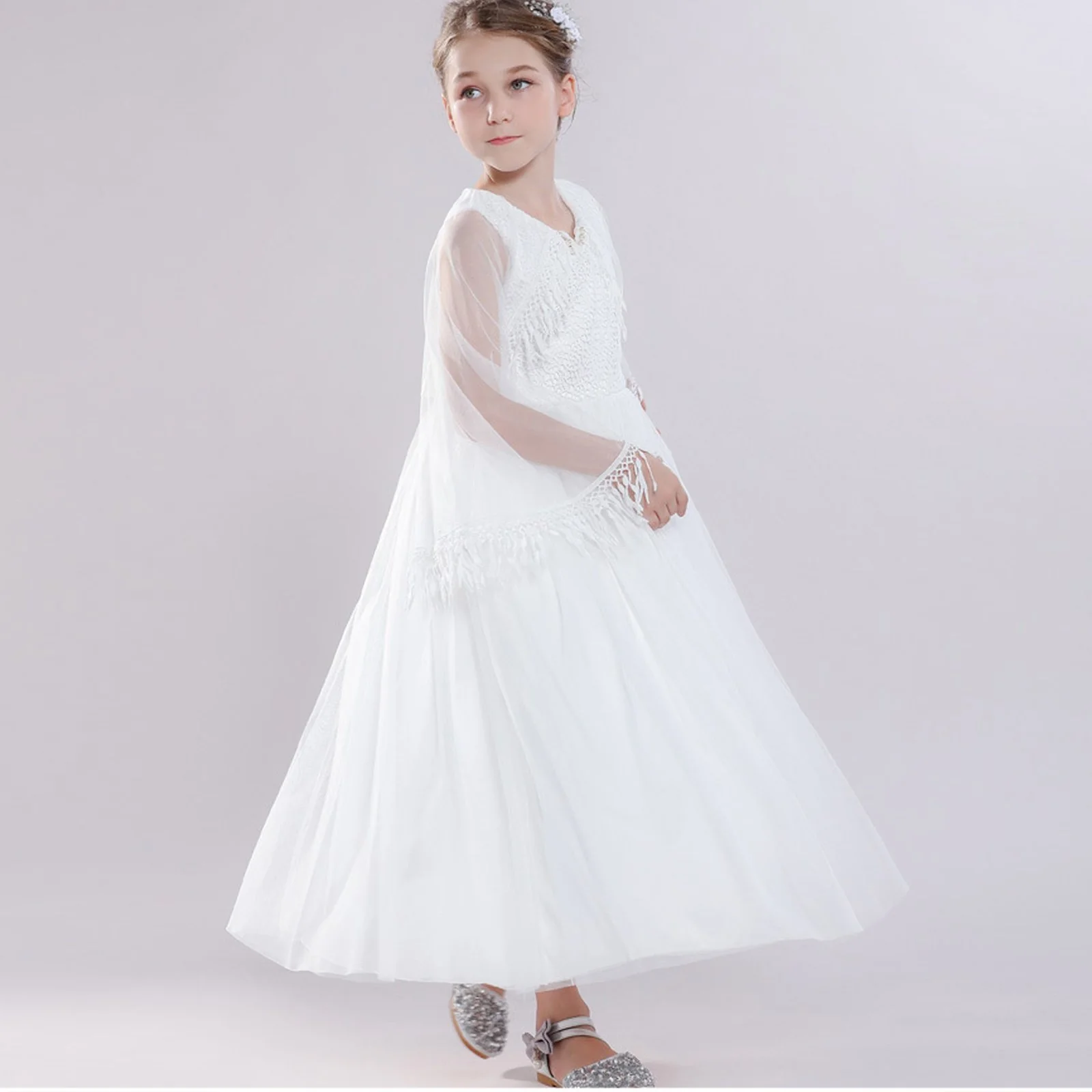 Girls Fancy Lace Gauze Shawl Dress Fashion Ball Gown Costume for Prom Party - Image 3