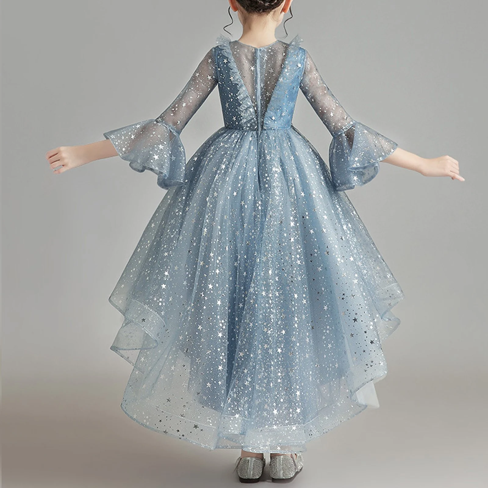 Girls Fashion Gold Sequins Prom Dress Children Pageant Gown Princess High-low Dress - Image 3