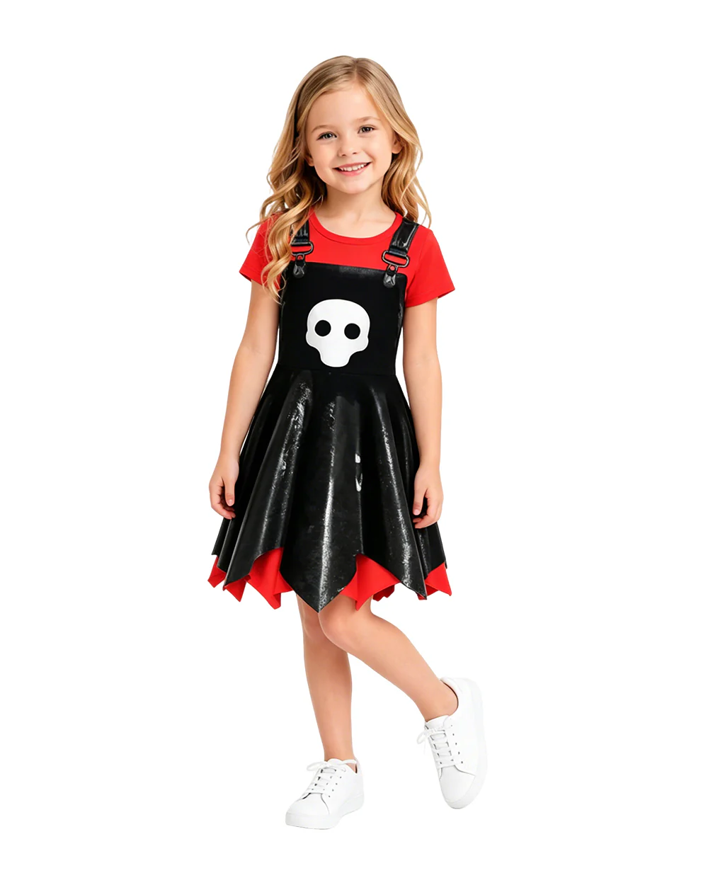 Girls Game Inspired Doll Costume Black Asymmetric Hem Dress Bag and Leggings Suit for Spooky Dress-Up Party 4-10Y - Image 3