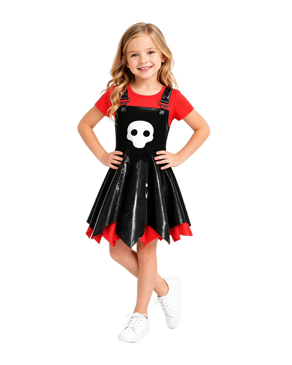 Girls Game Inspired Doll Costume Black Asymmetric Hem Dress Bag and Leggings Suit for Spooky Dress-Up Party 4-10Y - Image 4