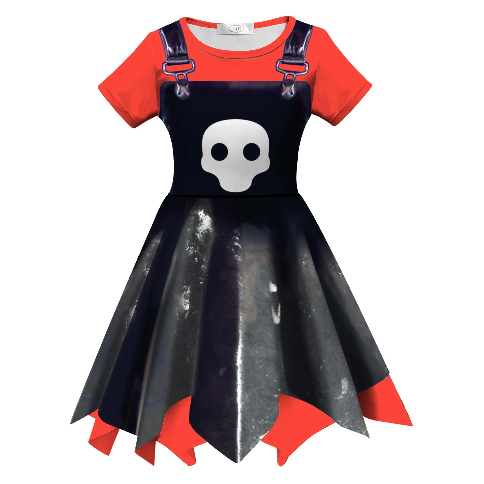 Girls Game Inspired Doll Costume Black Asymmetric Hem Dress Bag and Leggings Suit for Spooky Dress-Up Party 4-10Y - Image 7
