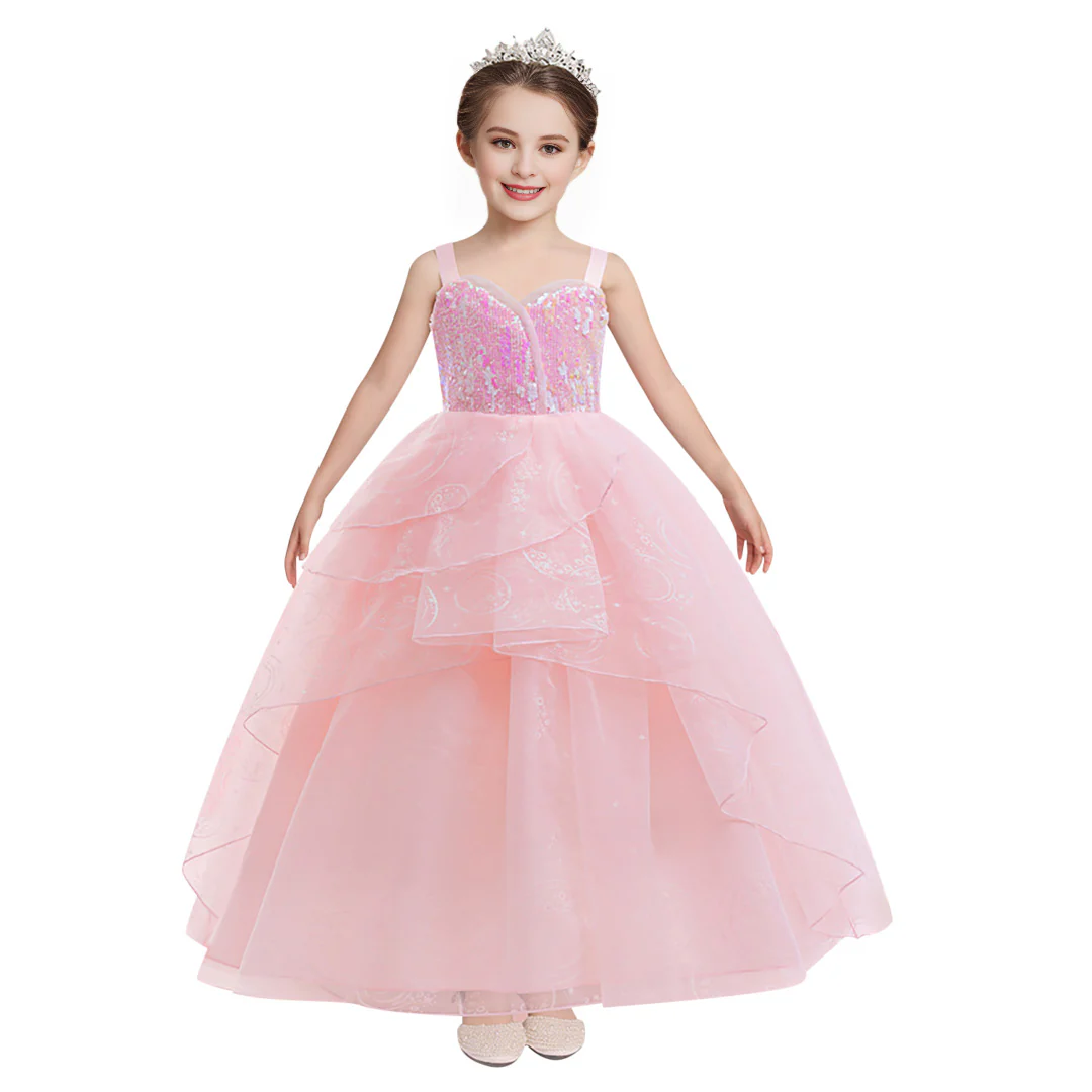 Kids Glinda Dress Pink Glinda Cosplay Costume for Girls 4-12 Years Old