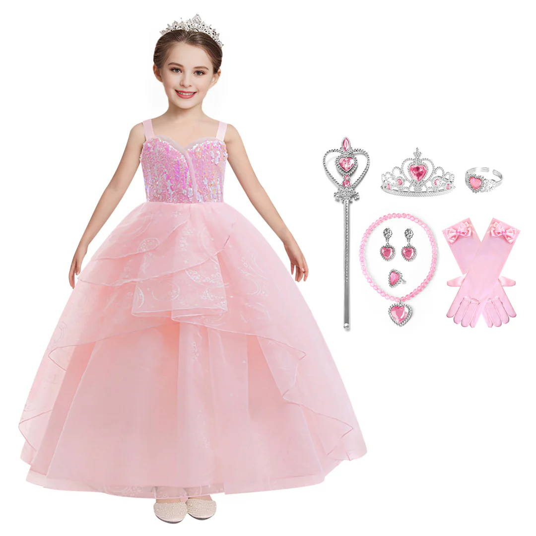 Kids Glinda Dress Pink Glinda Cosplay Costume for Girls 4-12 Years Old - Image 3