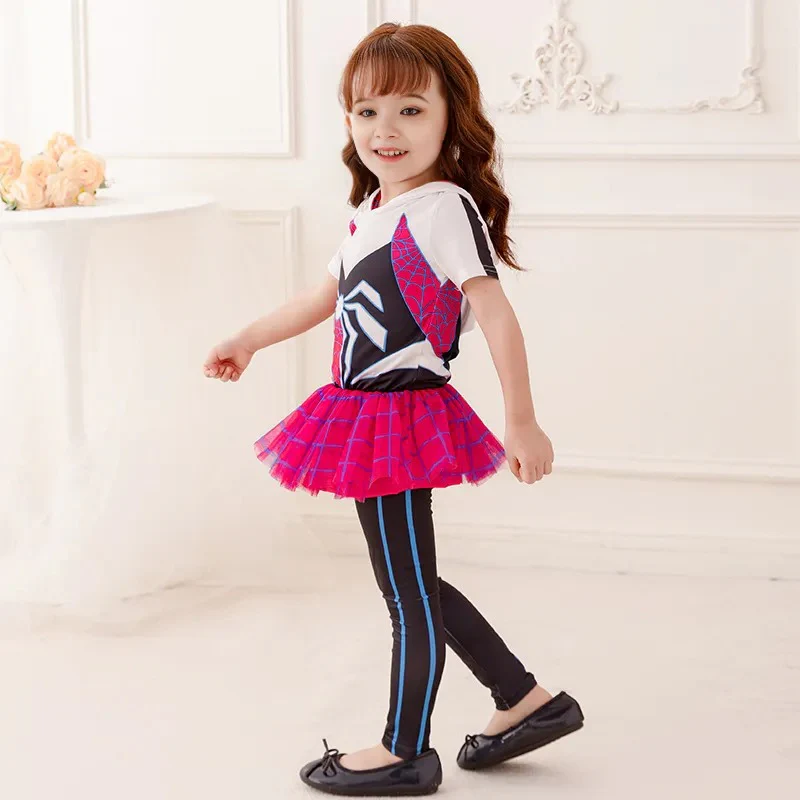 Toddler Kids Gwen Costume Spider Superhero Dress and Pants 2pcs Suit for Dress Up Party - Image 2