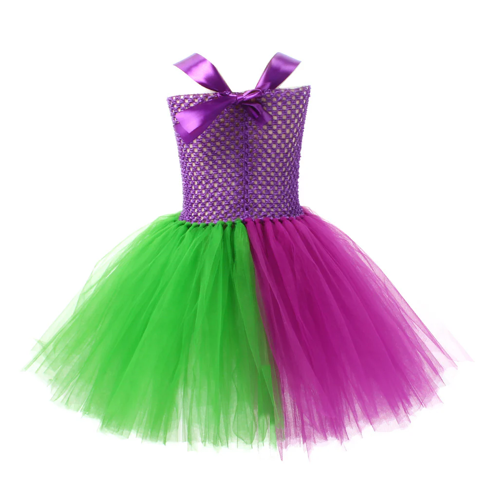 Girls Horror Clown Costume Crazy Joker Outfit Scary Purple Tutu Dress and Gloves for Dress Up Party - Image 5