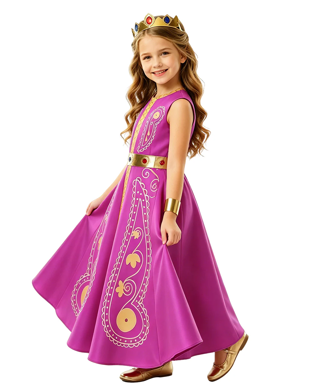 Girls Layla Princess Costume Rose Red Sleeveless Dress with Headband and Belt for Halloween Carnival - Image 2