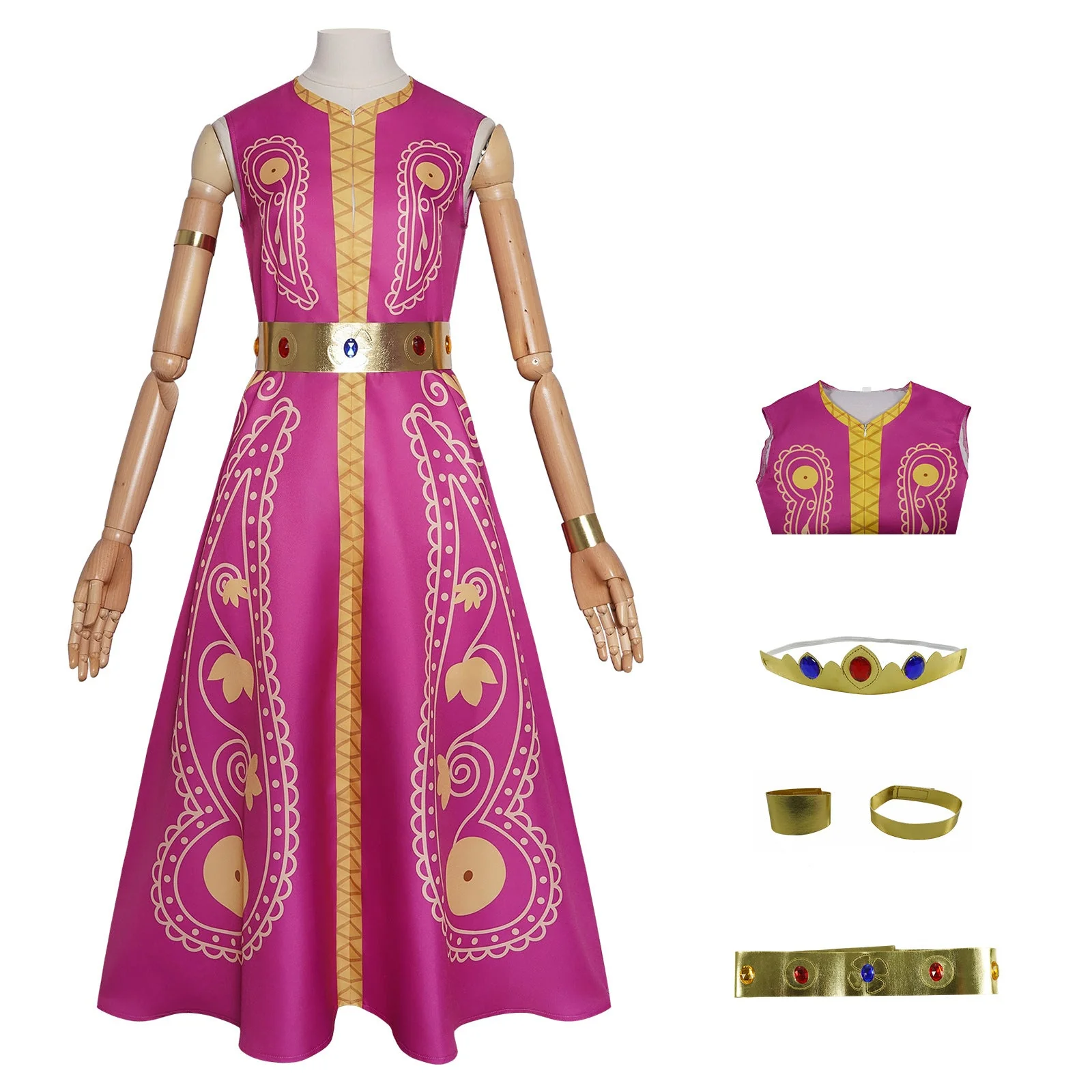 Girls Layla Princess Costume Rose Red Sleeveless Dress with Headband and Belt for Halloween Carnival - Image 7