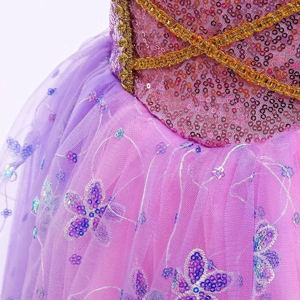 Girls Light Up Princess Dress Pink Puff Sleeve Party Long Dress Ball Gown - Image 8