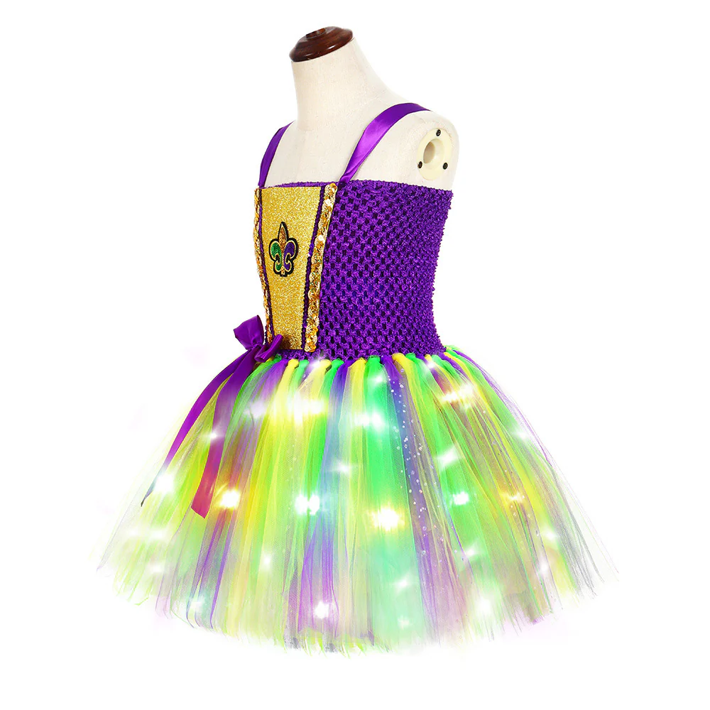 Girls Mardi Gras Light Up Costume LED Dress and Headband for Parade - Image 7