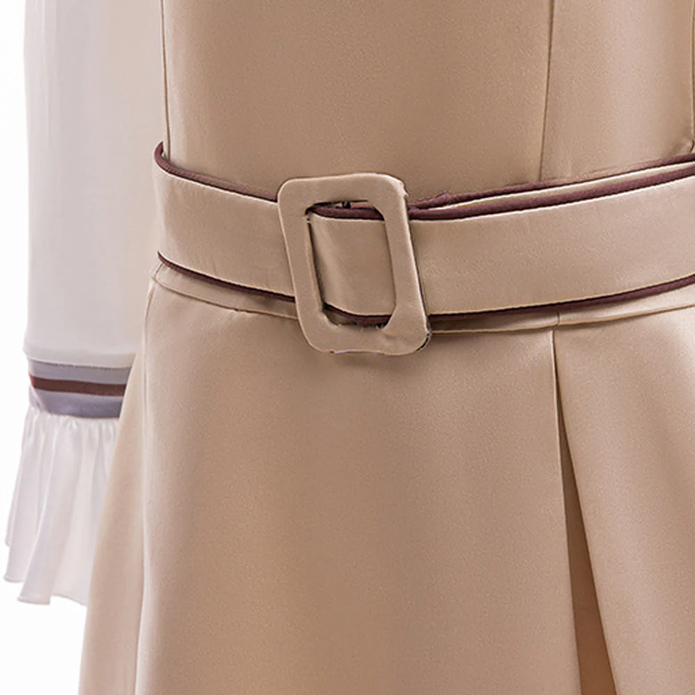 Girls Megan Costume Killer Robot Khaki Pleated Sleeveless Dress with Shirt Belt Scarf Full Set - Image 6