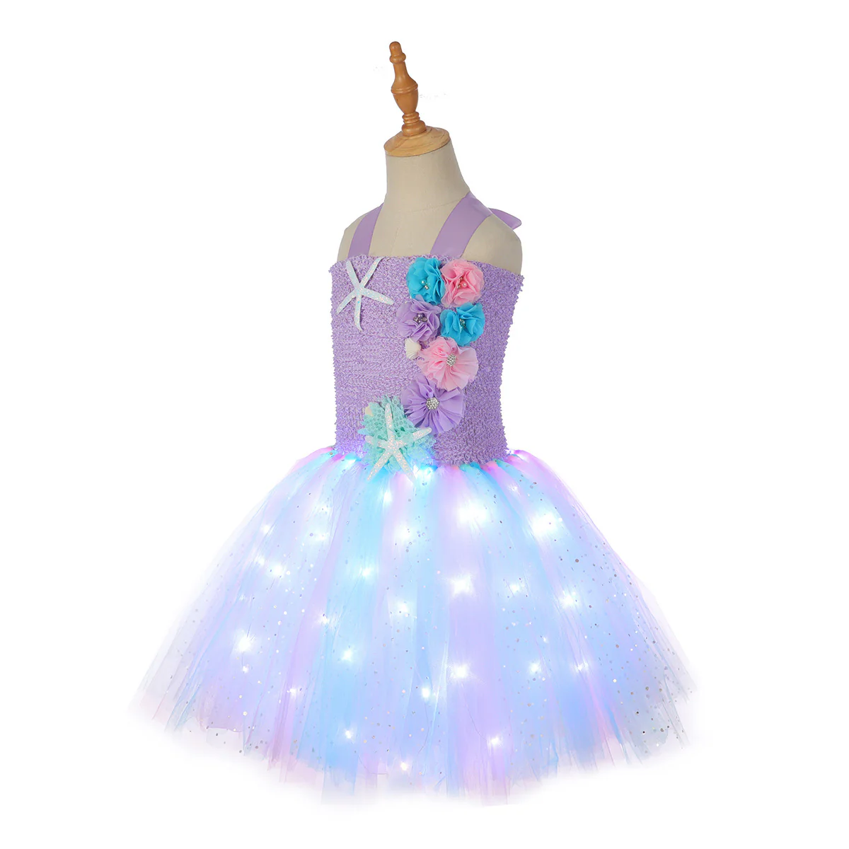 Light Up Princess Dress Mermaid Tutu Dress Glowing Birthday Dress with Headband - Image 5
