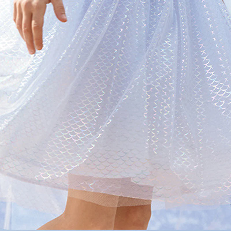Girls Mermaid Sequin Dress Princess Tulle Party Costume Ball Gown Dress with Cape 2pcs Suit - Image 5