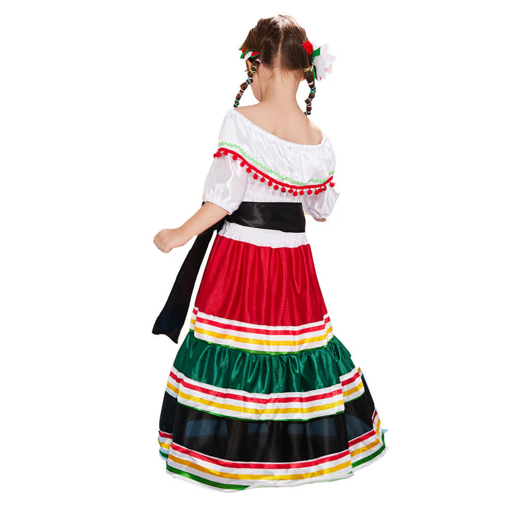 Girls Mexican Dress Halloween Costume Kids Traditional Senorita Blouse Dance Skirt - Image 4