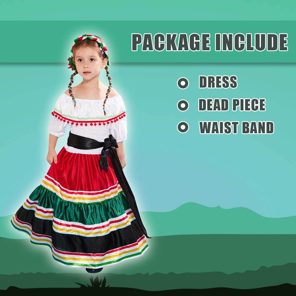 Girls Mexican Dress Halloween Costume Kids Traditional Senorita Blouse Dance Skirt - Image 6