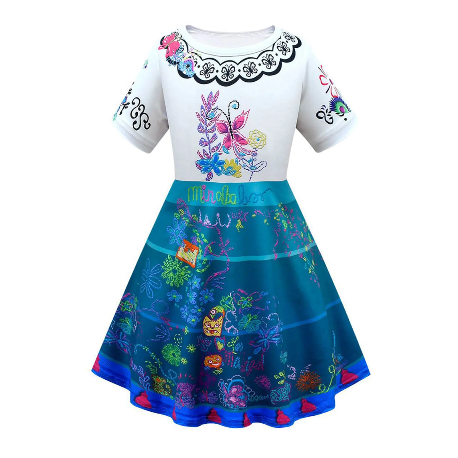 Kids Mirabel Daily Wear Dress Short Sleeve Teal Party Outfit Party Dress Up Halloween Costumes - Image 2