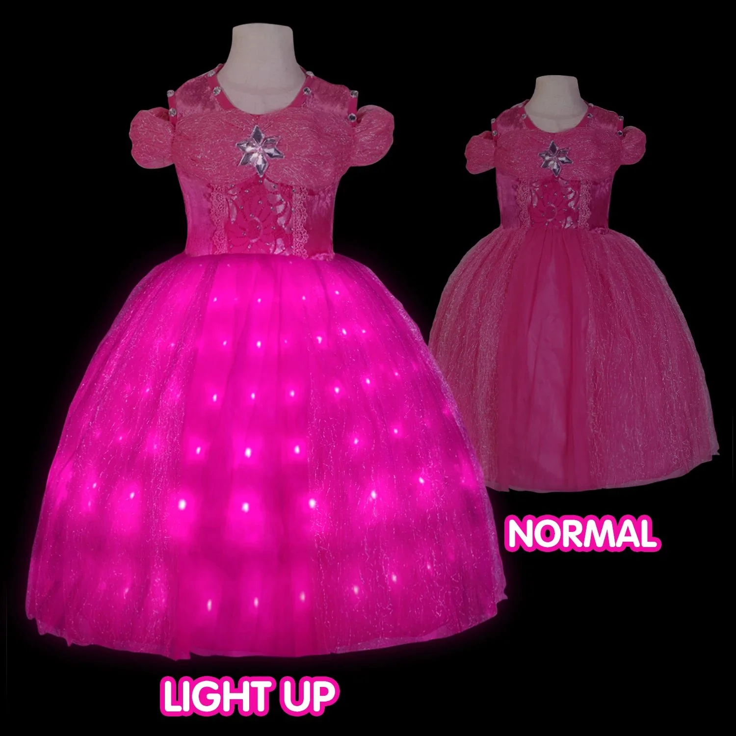 Girls Princess Light Up Dress Girls Pink LED Party Dress Birthday Dress-Up Outfit - Image 4