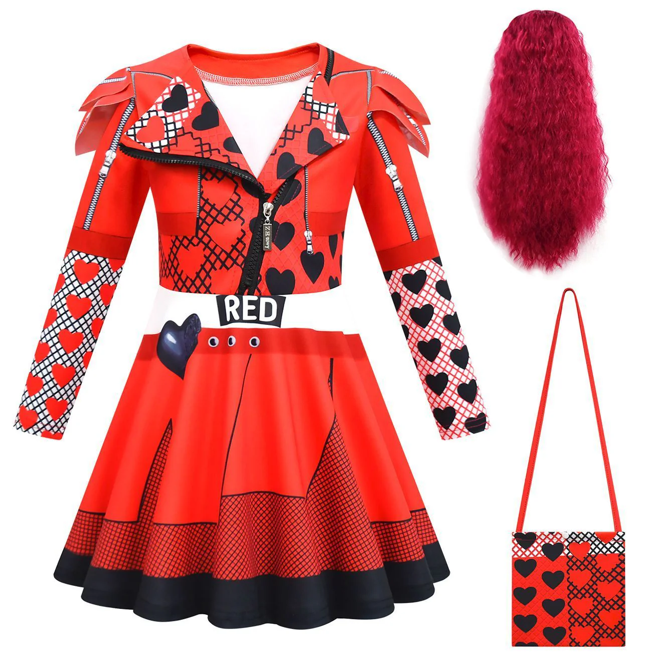 Girls Princess Red Costume Cosplay Dress Bag Gloves Wig and Pants for Halloween Party - Image 11