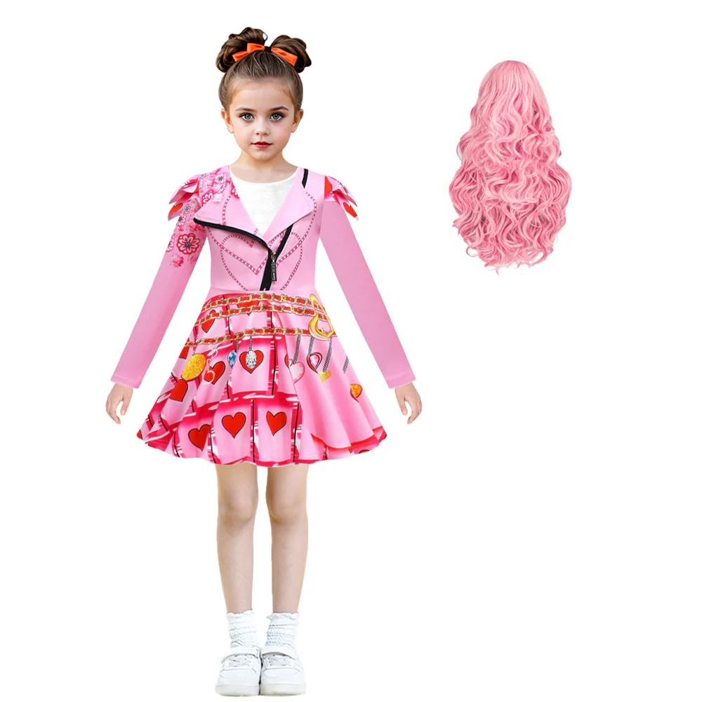 Girls Queen Of Hearts Costume Bridget Pink Dress Pants and Wig for Halloween Carnival - Image 6