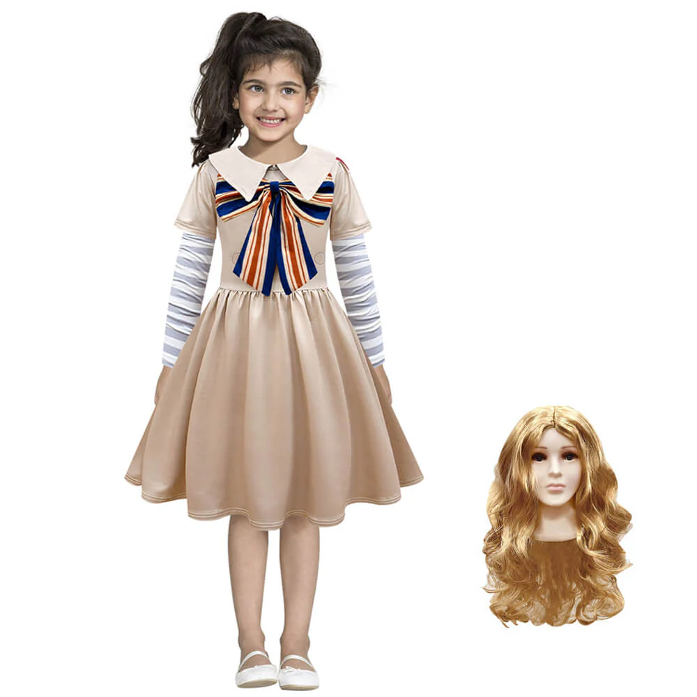 Girls Robot Doll Dress Horror Movie Costume for Kids Halloween AI Doll Cosplay Outfit Wig Full Set - Image 2