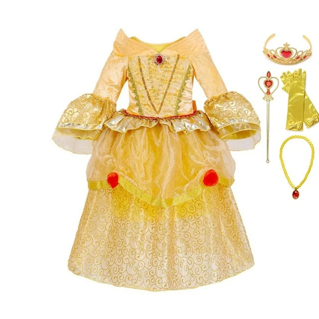 Classic Princess Belle Dress Cosplay Costume Halloween Party Dress Up - Image 4