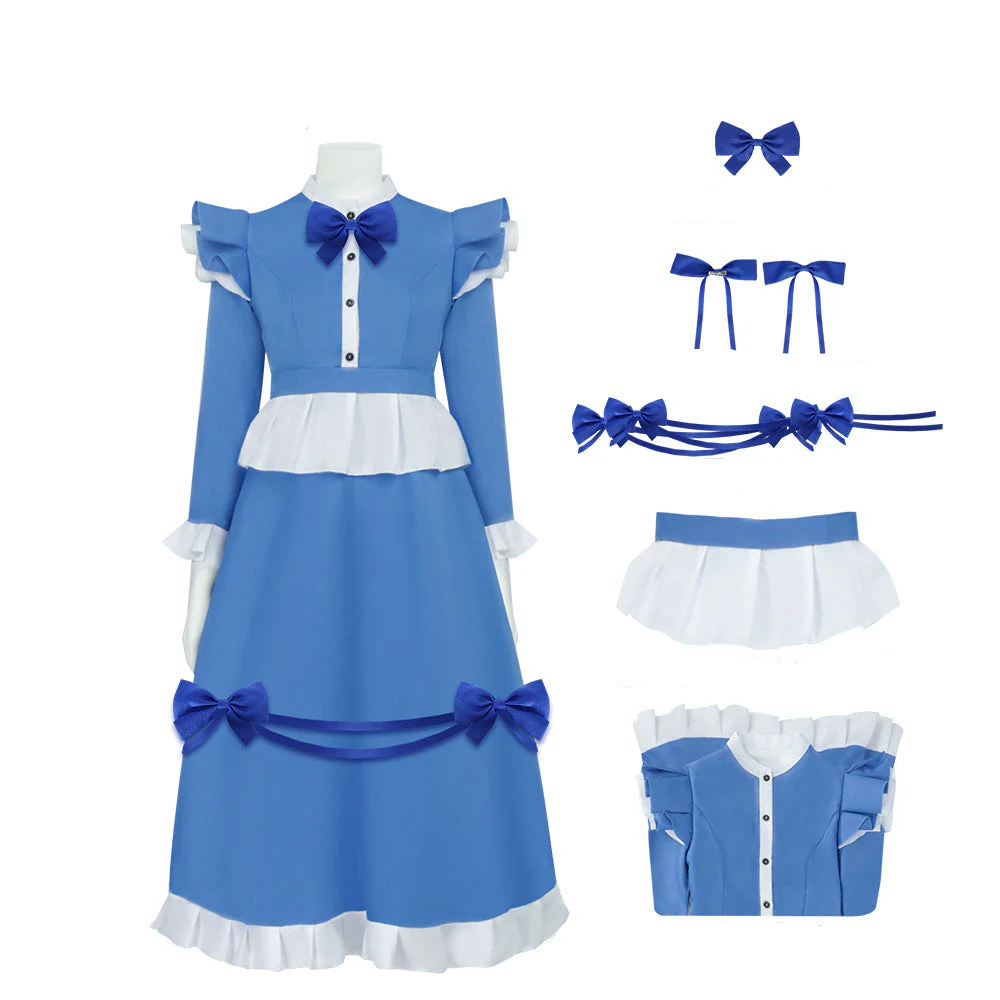 Girls The Incredible Doll Costume Blue Maid Dress with Matching Bow Accessories for Halloween Cosplay Theme Parties - Image 12