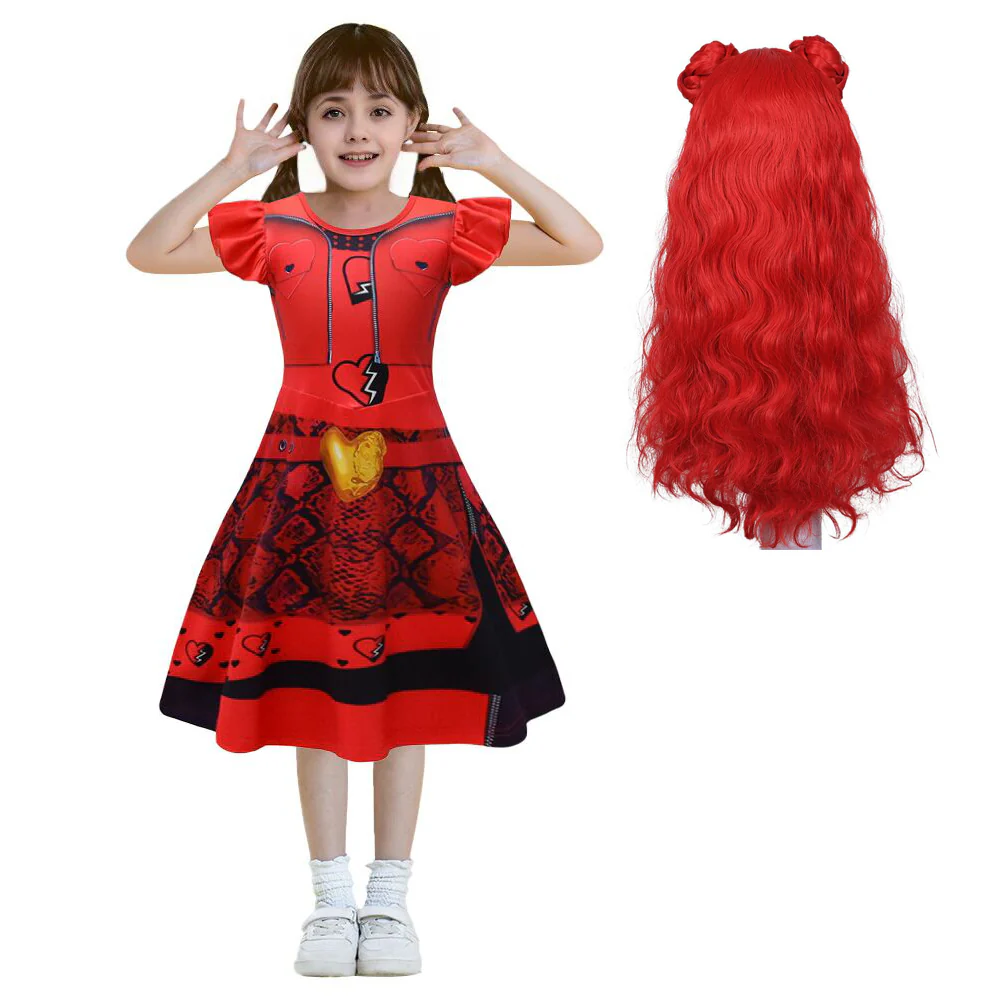 Girls Princess Red Costume and Wig for Halloween Carnival