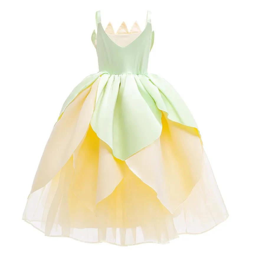 Tiana Frog Princess Costume Princess Light Up Dress Girls Off Shoulder Party Dress - Image 3