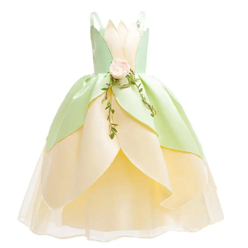 Tiana Frog Princess Costume Princess Light Up Dress Girls Off Shoulder Party Dress - Image 4