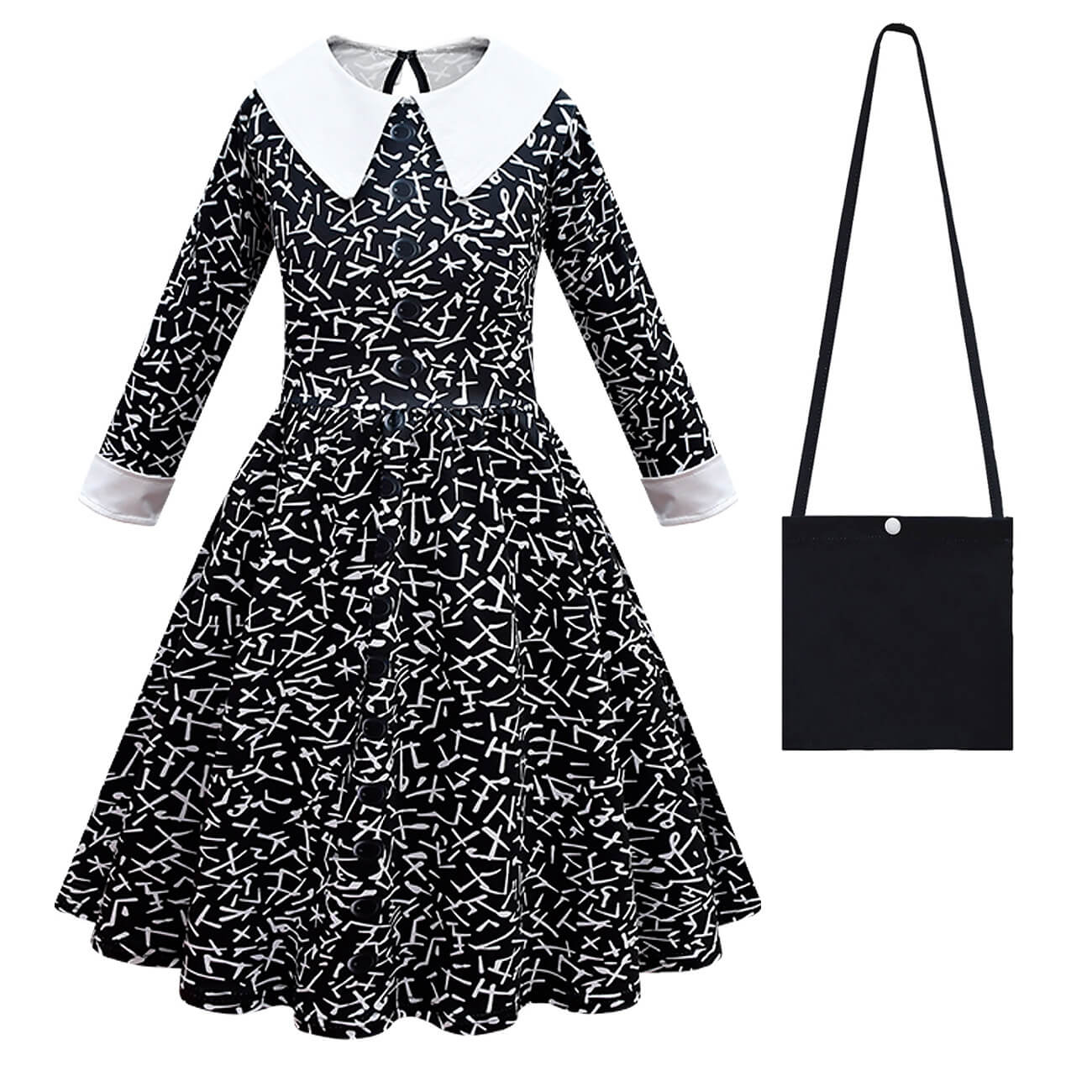 Girls Wednesday Costume Addams Black Party Dress Bag 2pcs Suit Girls Long Sleeve Wandinha Outfit for Cosplay - Image 7