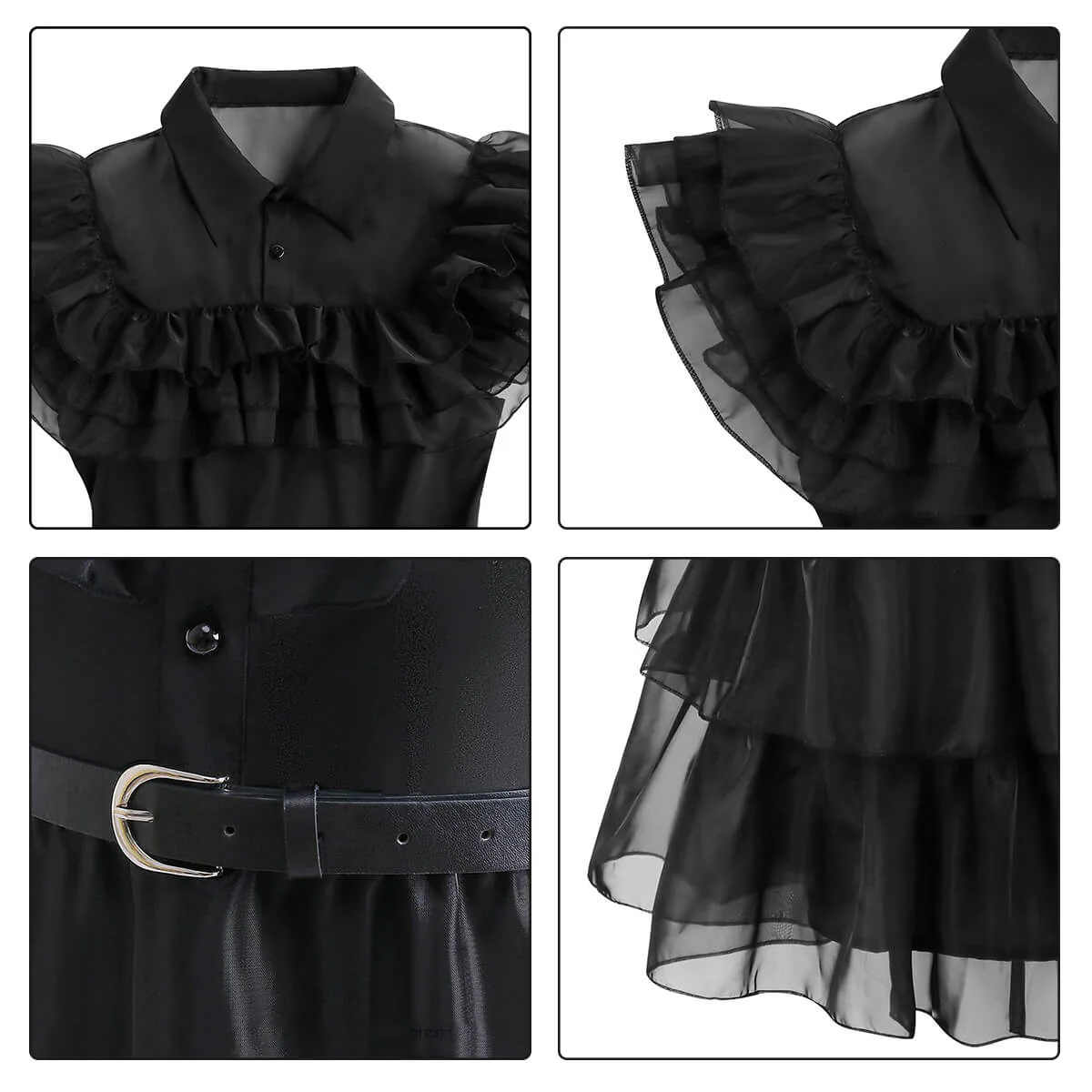 Girls Wednesday Dress Wednesday Addams Costume Black Tulle Dress with Belt Wednesday Outfit - Image 5