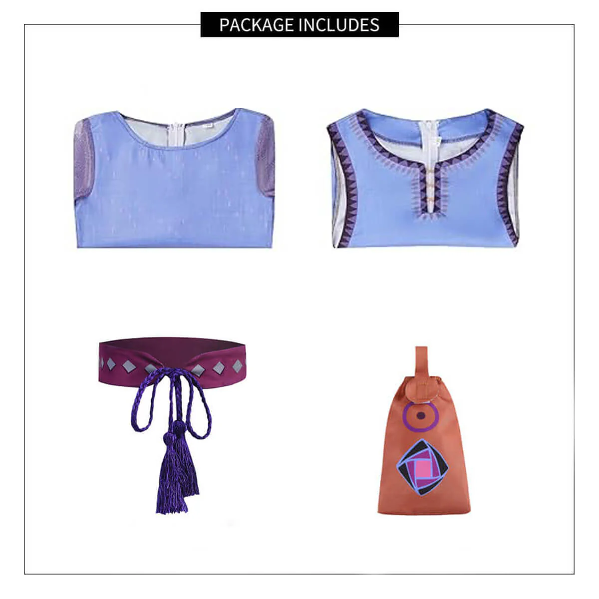 Wish Dress Asha Princess Costume Dress-up Set with Waist Bag and Belt for Girls - Image 8