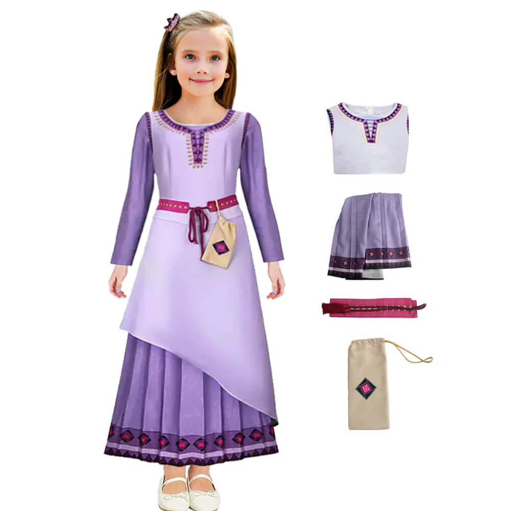 Wish Dress Asha Princess Costume Dress-up Set with Waist Bag and Belt for Girls - Image 9