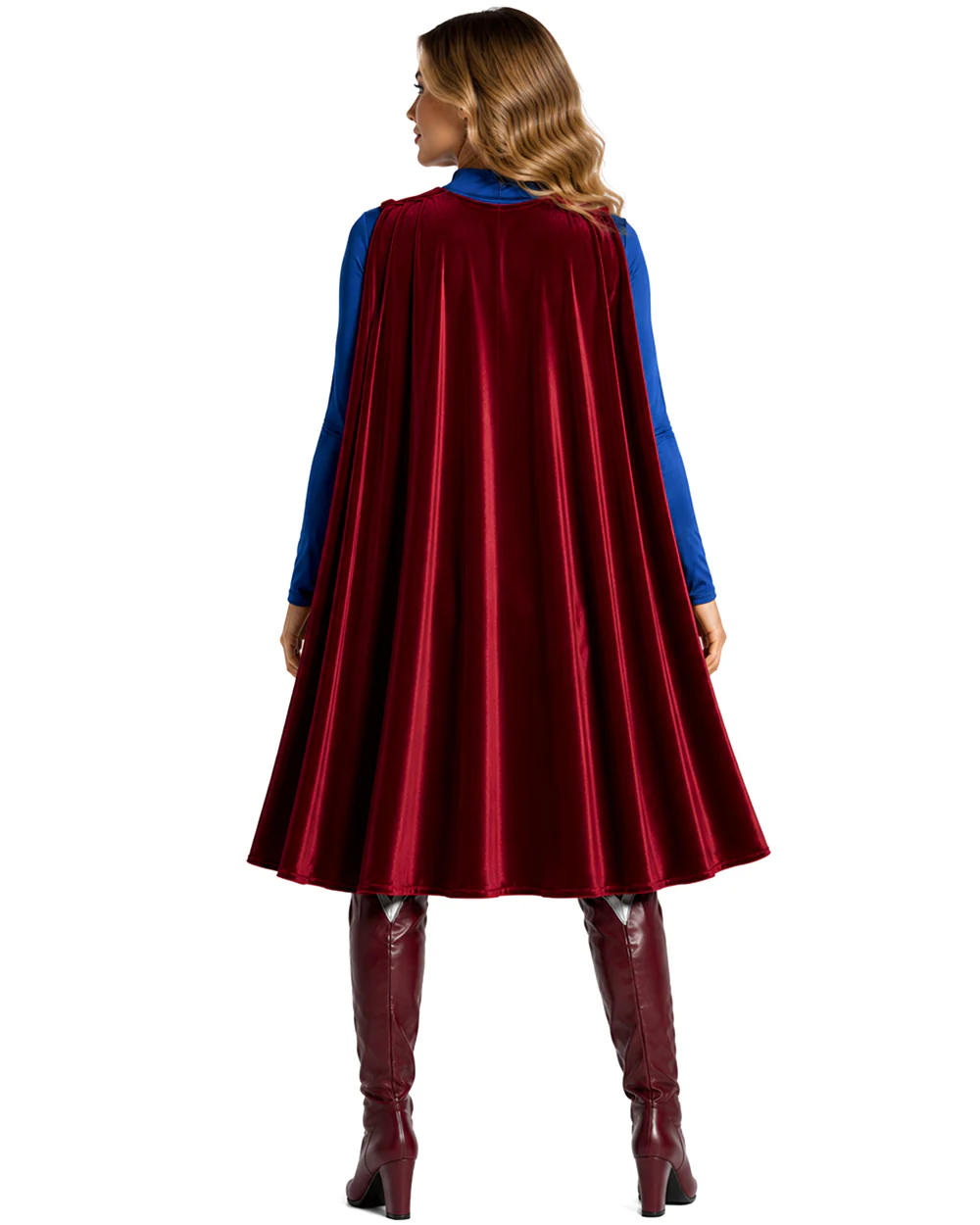 Girls Women Heroine Costume Long Sleeve Velvet Pleated Dress with Red Detachable Cape for Comic Con - Image 7