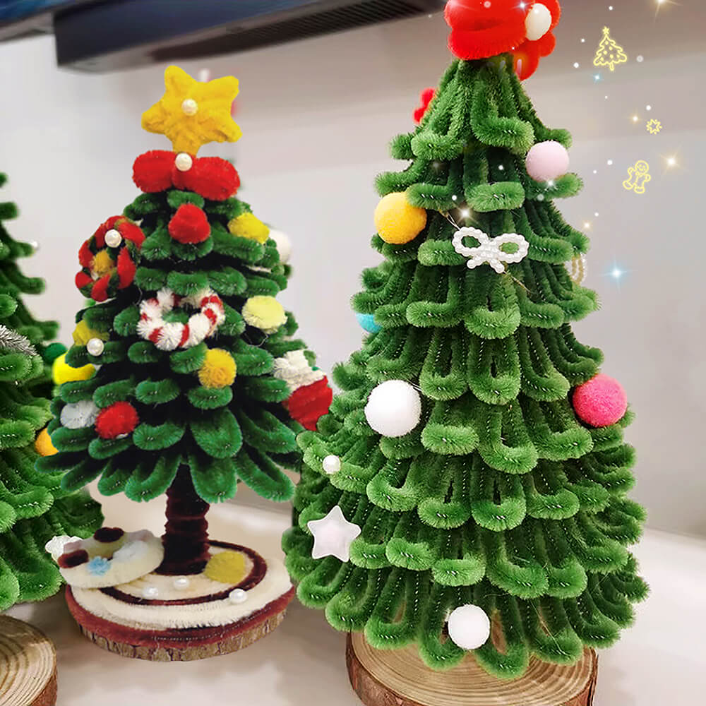 Hand Knitted Christmas Tree Colorful Twisted Plush Stick with LED String for Tabletop Xmas Tree (2 Pack) - Image 2