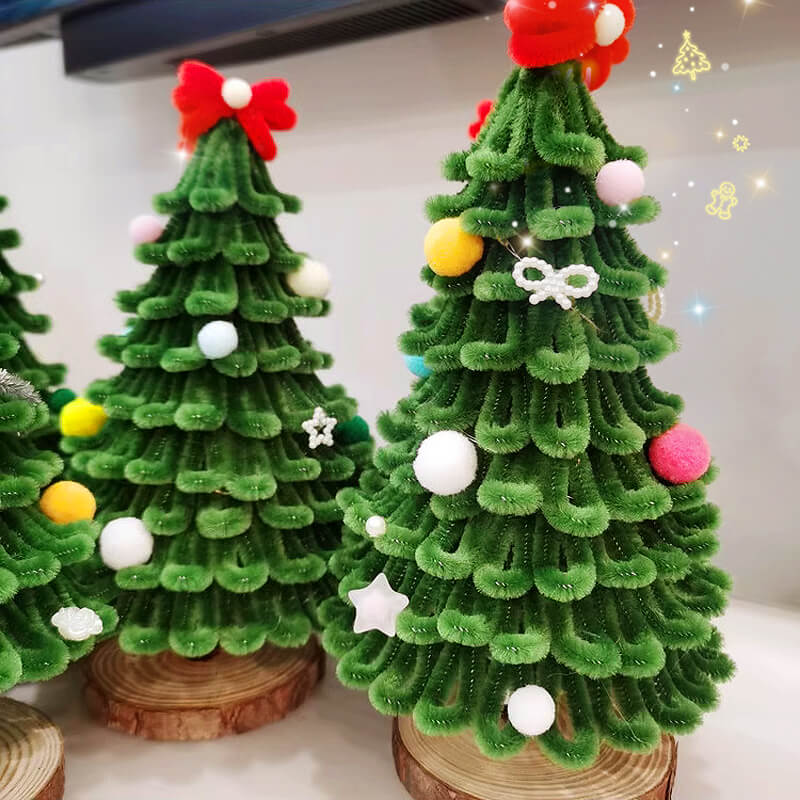 Hand Knitted Christmas Tree Colorful Twisted Plush Stick with LED String for Tabletop Xmas Tree (2 Pack) - Image 3