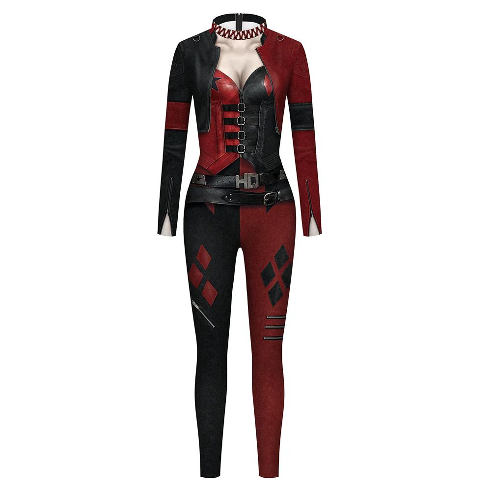 Harley Costume Women Harley Joker Jumpsuit Girls Sexy Halloween Cosplay Outfit - Image 2