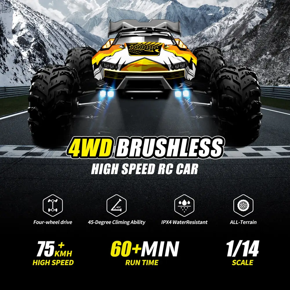 High Speed Brushless RC Racing Car 1/14 Fast RTR Off-Road Truck Electric Powered Remote Control Car - Image 3