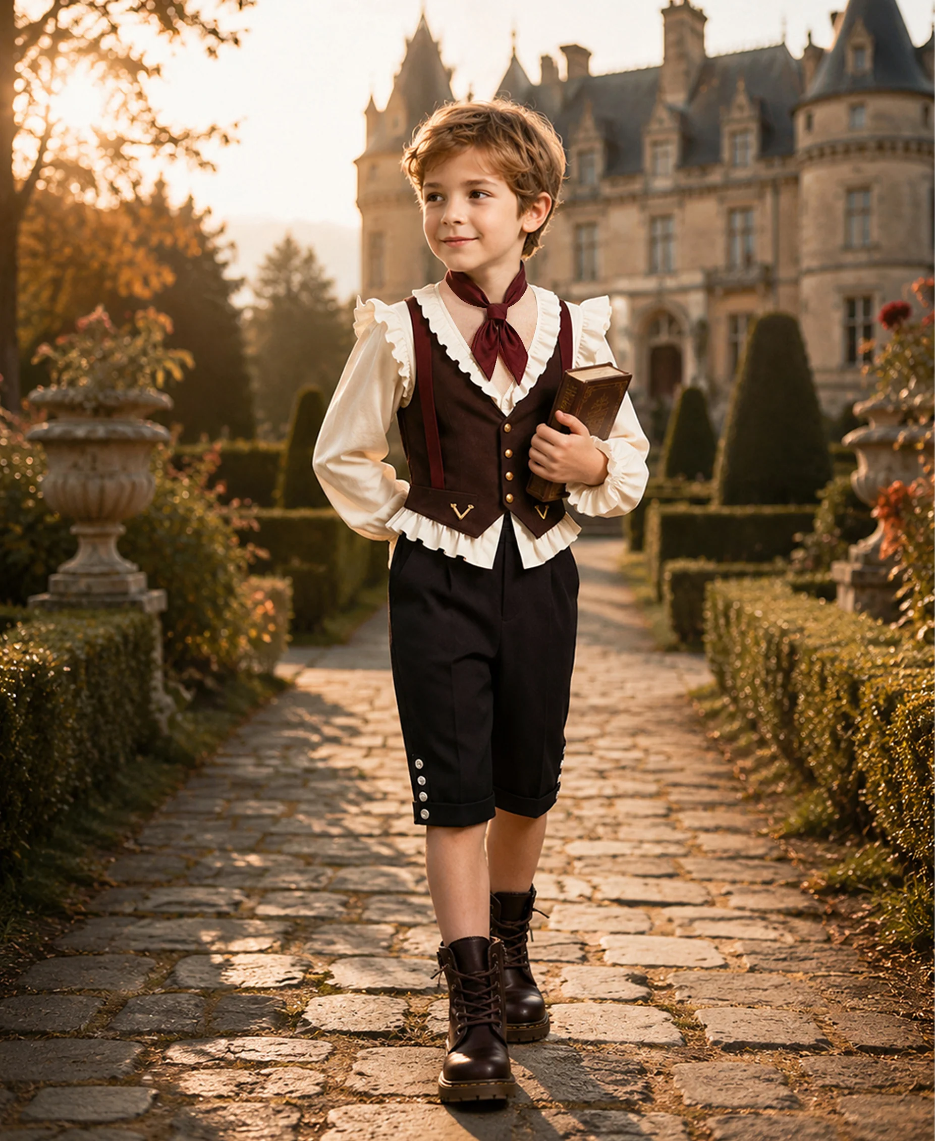 The Prince of Spooks Costume Gothic Monster White Ruffle Shirt Vest Pants Full Outfit for Boys Mens Halloween Carnival - Image 2