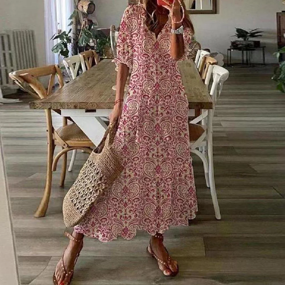 White & Floral Print Tie Neck Flounce Sleeve Ruffle Hem Maxi Dress - Image 2
