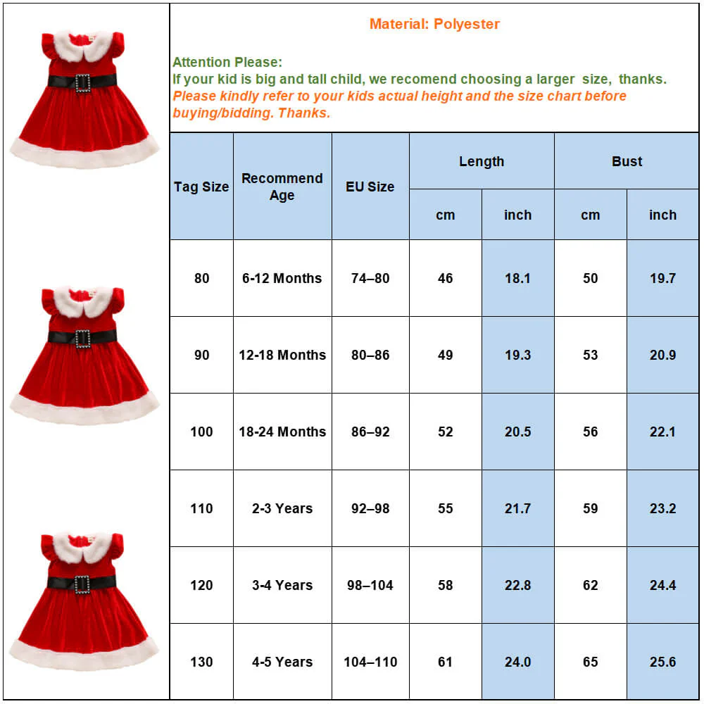 Infant Baby Grils Christmas Red Dress Kids Sleeveless Plush Lapel Collar Xmas Outfit - Image 7